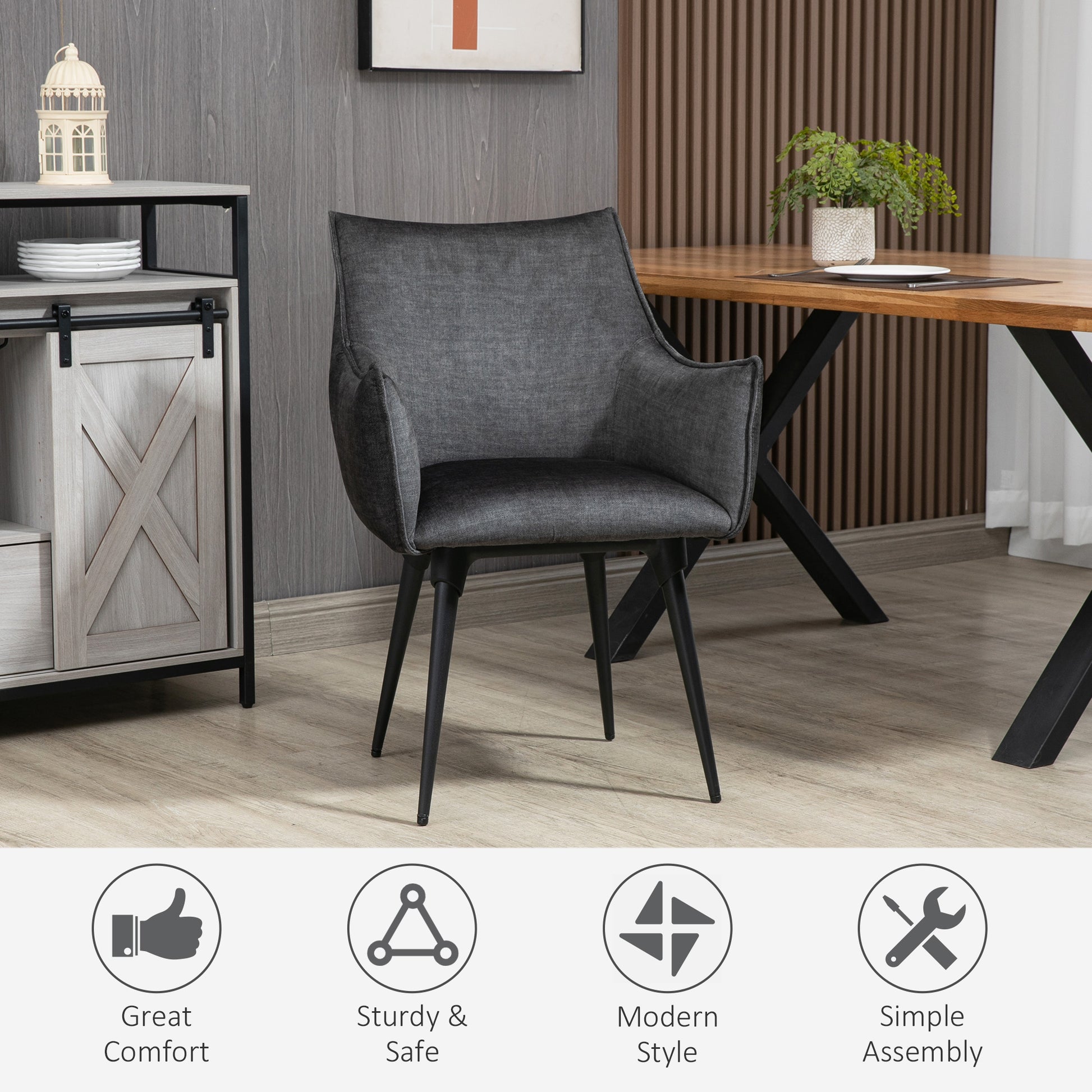 HOMCOM  Accent Chairs for Living Room, Bedroom Arm Chair with Steel Legs, Dark Grey