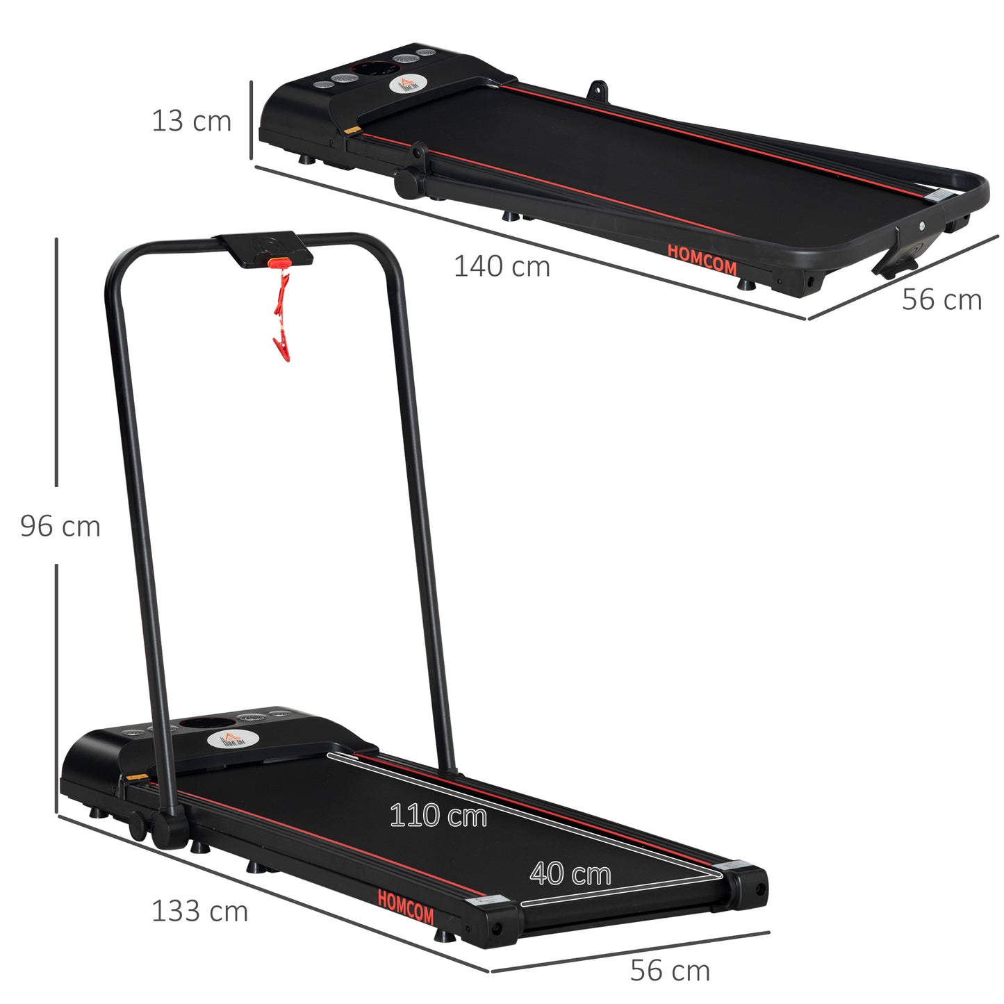 HOMCOM Folding Walking Treadmill for Home, Office, Fitness Studio, Training Room Aerobic Walking Exercise Machine LED Display