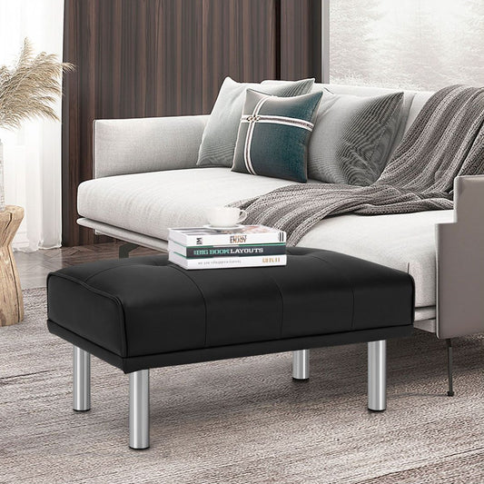 Leather Tufted Upholstered Ottoman Bench for Living Room Entryway-Black