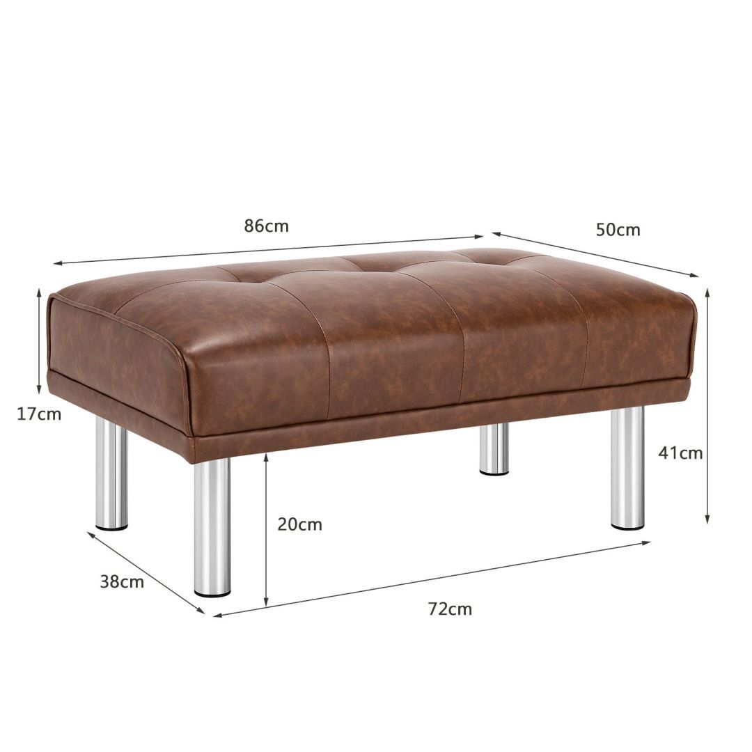 Leather Tufted Upholstered Ottoman Bench for Living Room Entryway-Coffee