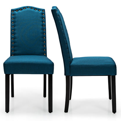 Set of 2 Accent Linen Fabric Upholstered Dining Chair with High Back-Blue