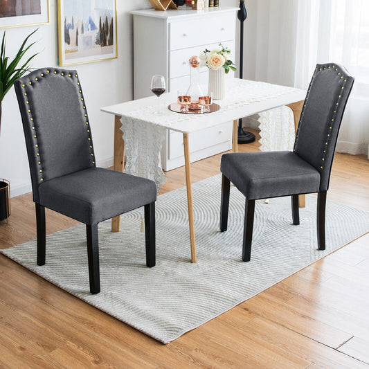 Set of 2 Accent Linen Fabric Upholstered Dining Chair with High Back-Grey