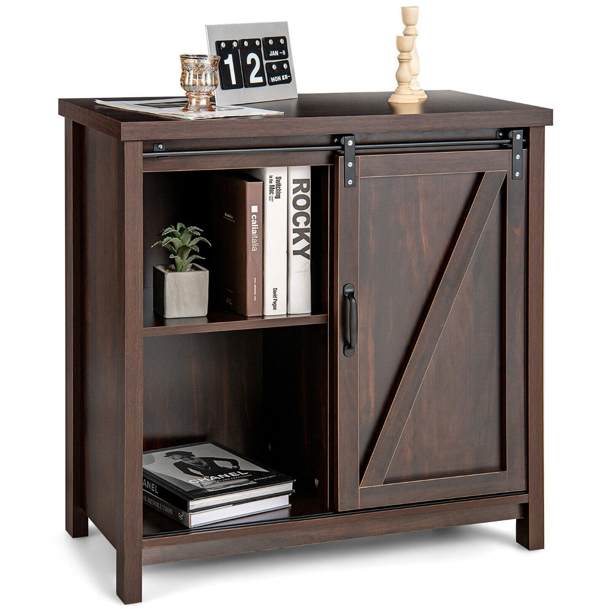 Rustic Sideboard Organizer Freestanding Buffet Storage Cabinet-Brown