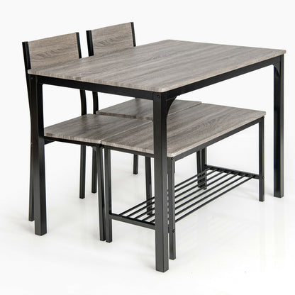 4Pcs Dining Table and Chair Set with Storage Bench-Grey