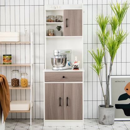 Kitchen Buffet Hutch with Cable Hole and Adjustable Shelves-White