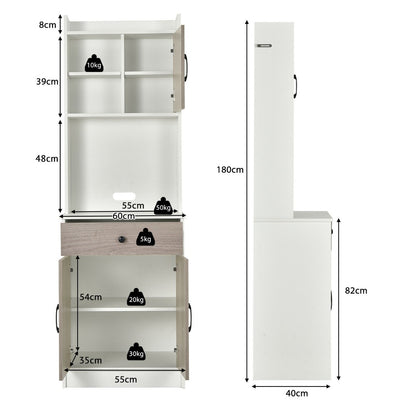 Kitchen Buffet Hutch with Cable Hole and Adjustable Shelves-White