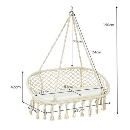 2-Seater Hammock Swing Chair with Cushion for Garden