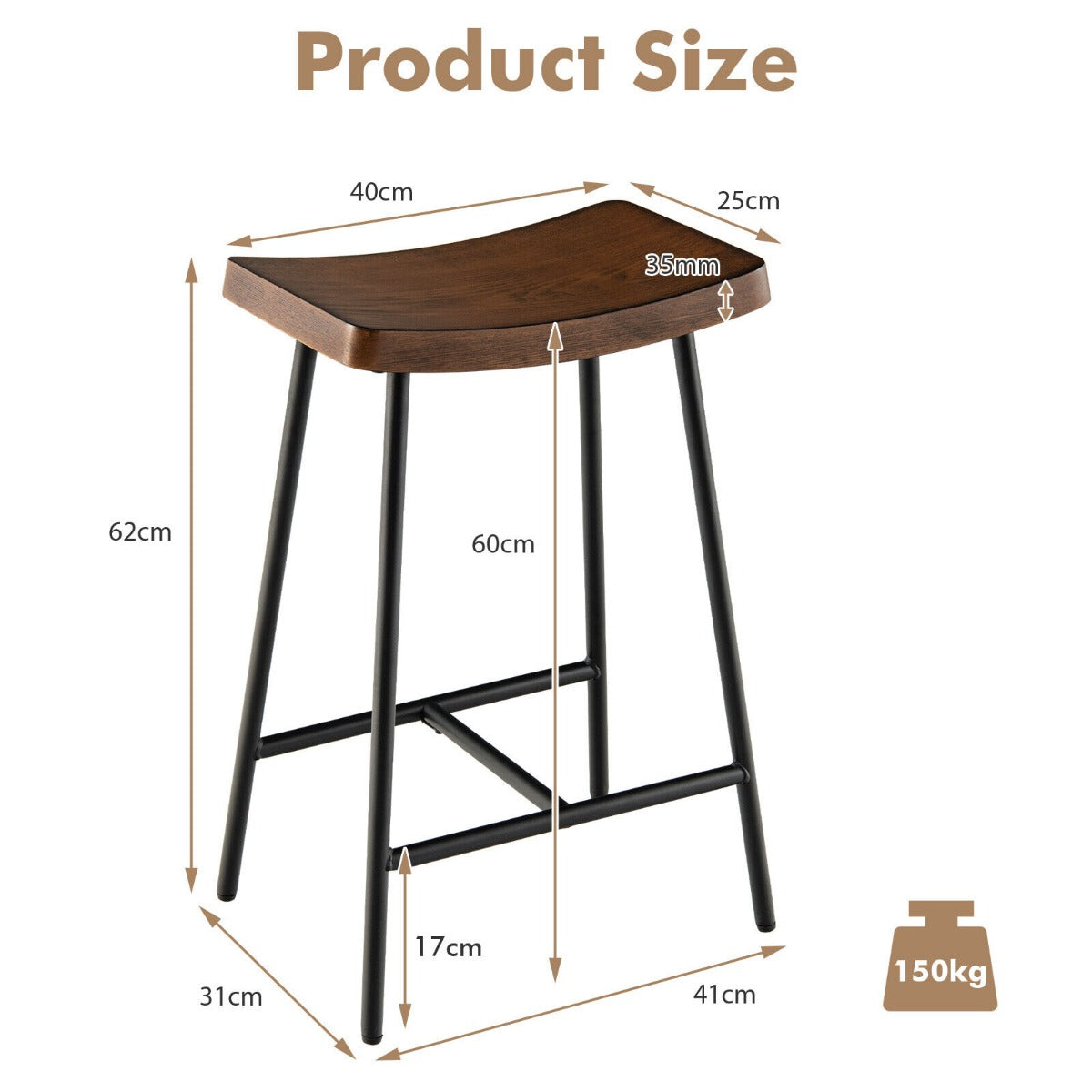 Backless Bar Stool with Footrest and Adjustable Foot Pads for Kitchen Pub-Coffee