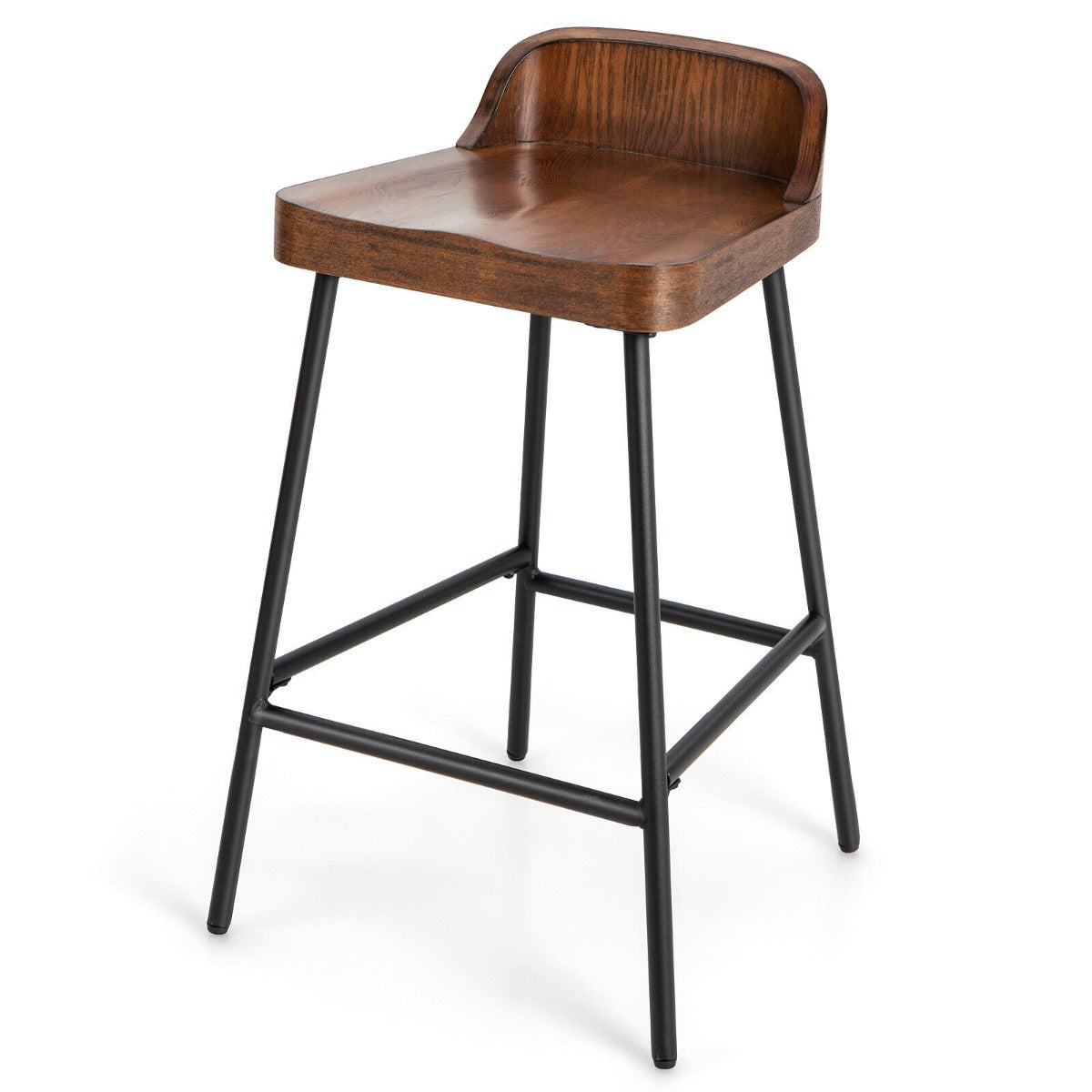 Low-Back Bar Stool with Backrest Footrest and Saddle Seat for Kitchen Pub-Coffee