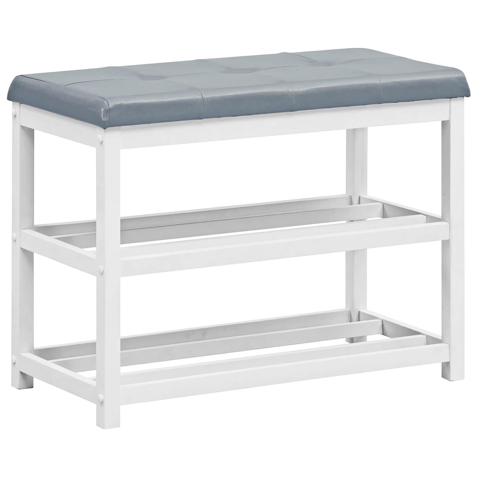 3 Tiers Shoe Storage Bench with Cushioned Seat-White