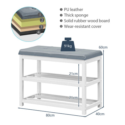 3 Tiers Shoe Storage Bench with Cushioned Seat-White