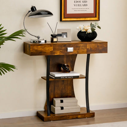 T-Shaped Console Table for Small Space-Brown