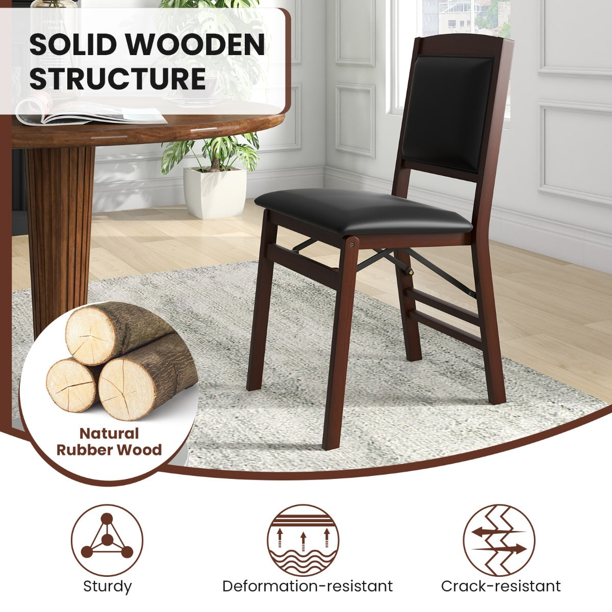 Dining Chair Set of 2 with Padded Seat and Soft Backrest-Brown