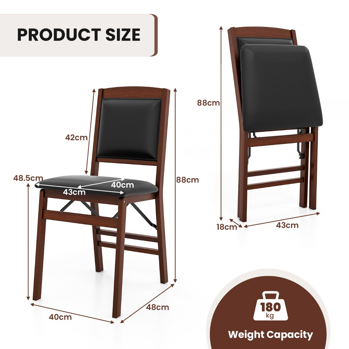 Dining Chair Set of 2 with Padded Seat and Soft Backrest-Brown