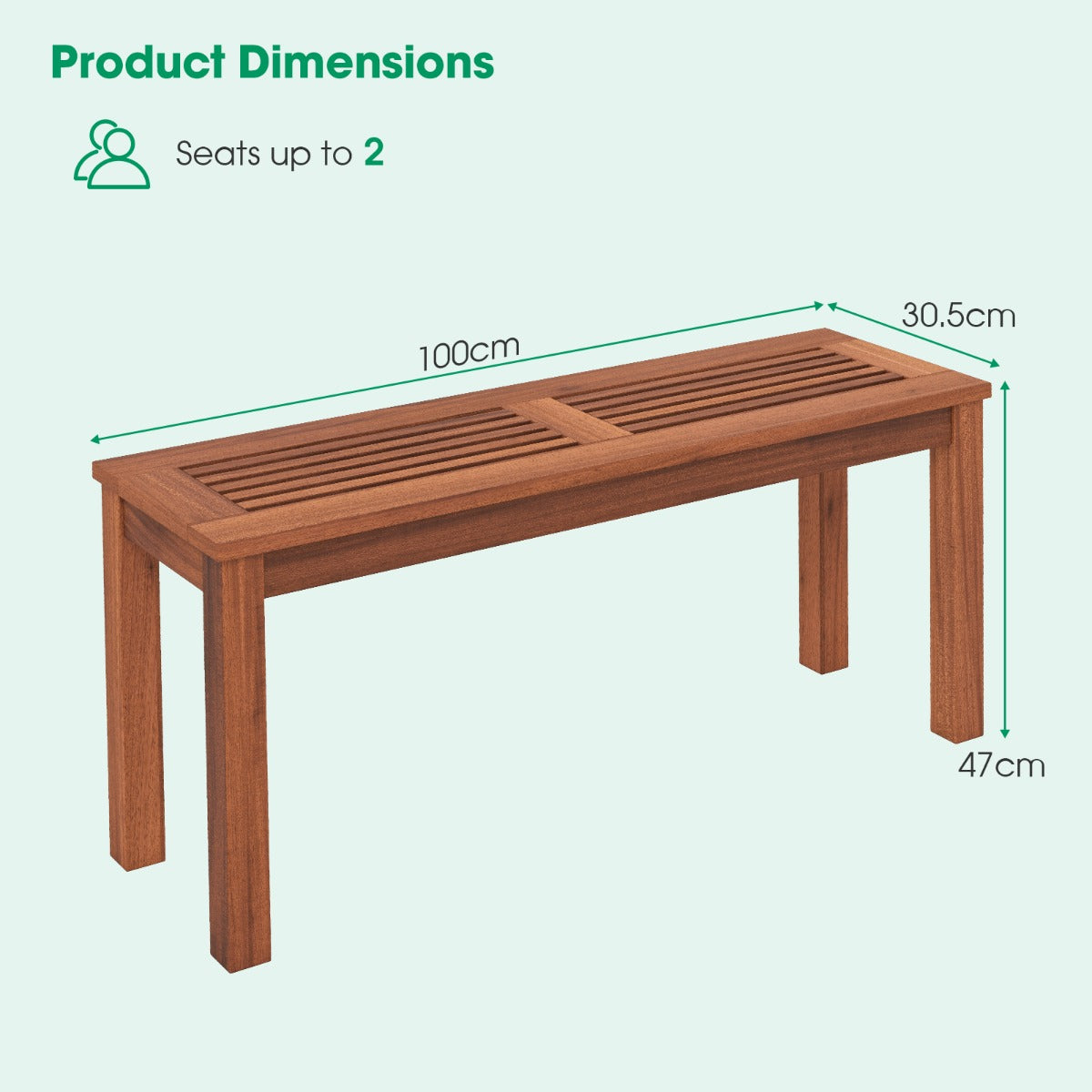 2-Person Patio Wood Bench with Slatted Seat