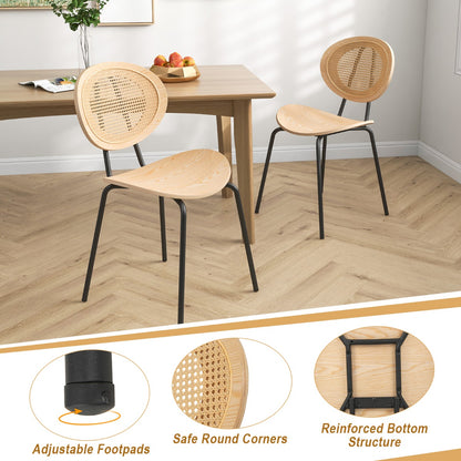 Rattan Dining Chair Set of 2 with Metal Legs and Plywood Seat-Natural