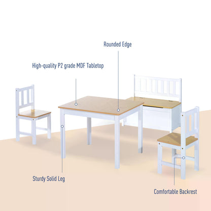 HOMCOM Pine Wood Kids 4 Pc Furniture Set-Oak/White