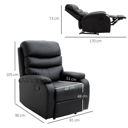 HOMCOM PU Leather Reclining Chair, Manual Recliner Chair with Padded Armrests, Retractable Footrest and Wood Frame, Black