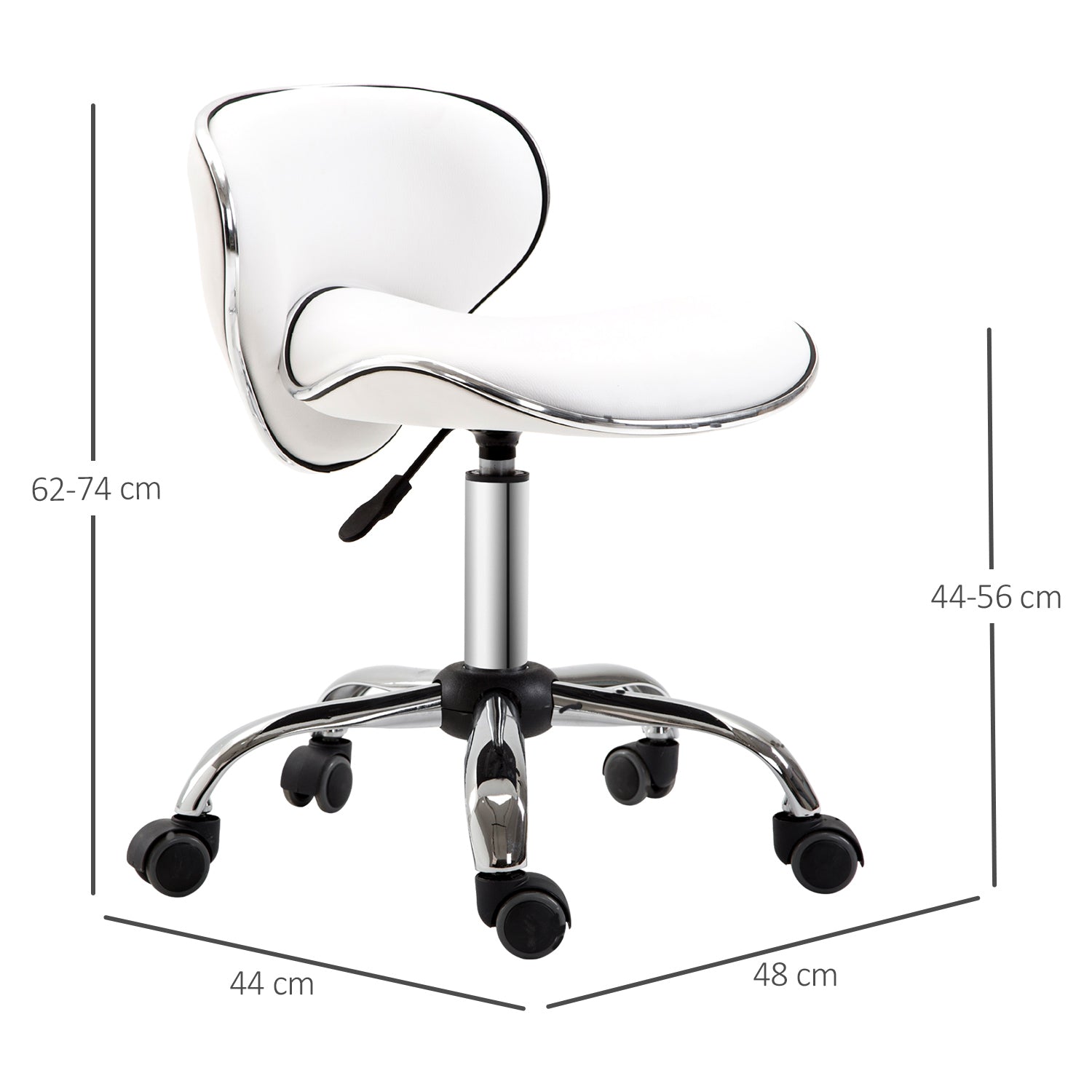 HOMCOM PU Leather Rolling Swivel Salon Chair Salon Stool with Backrest White