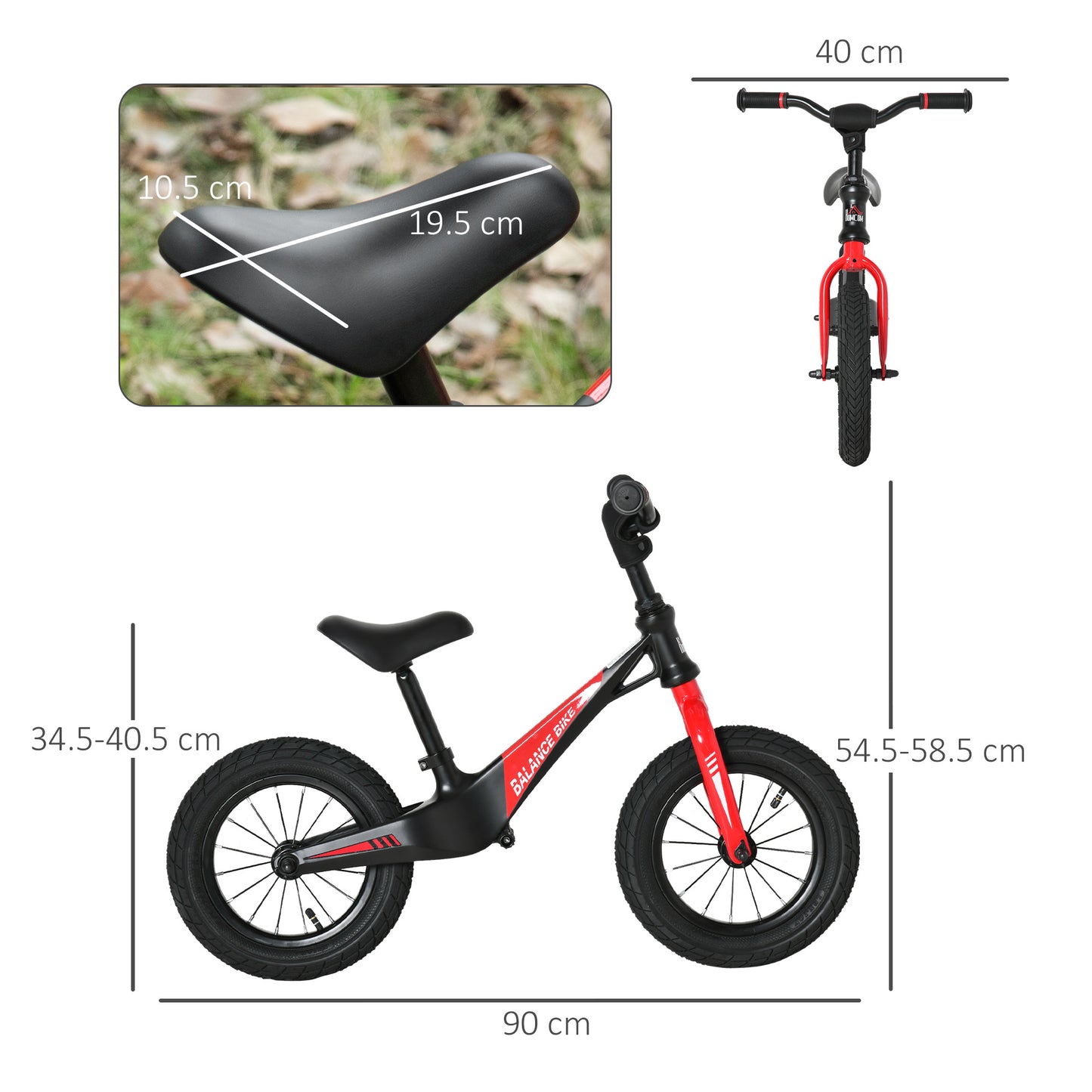 HOMCOM 30cm Kids Balance Bike, No Pedal Training Bicycle, w/ Air Filled Tires, Adjustable Handlebar, Padded Seat, for Children Aged 3-6