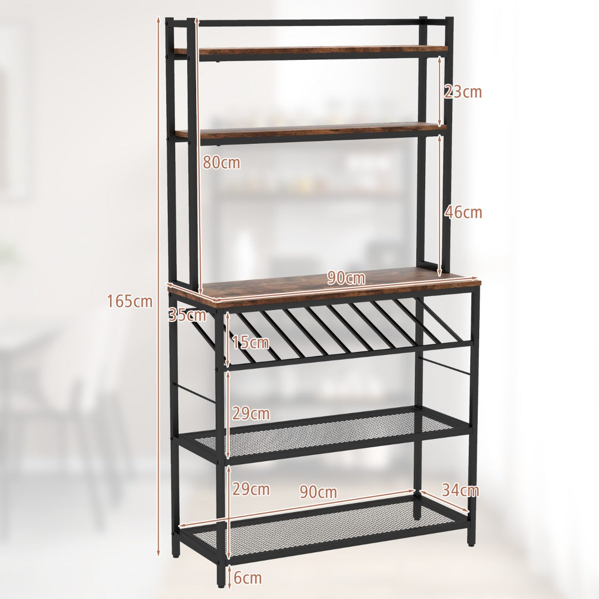 6-Tier Kitchen Baker’s Rack with Wine Storage-Brown