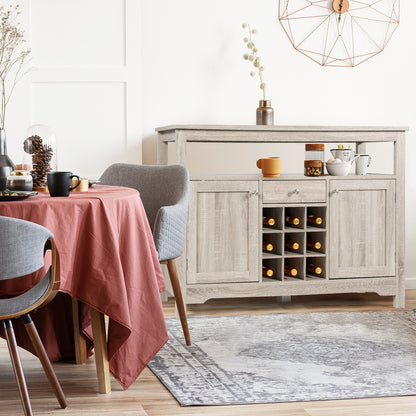 Rustic Cupboard Storage Organizer with 2 Cabinets and 1 Drawer &amp; 9-Bottle Wine Rack-Grey