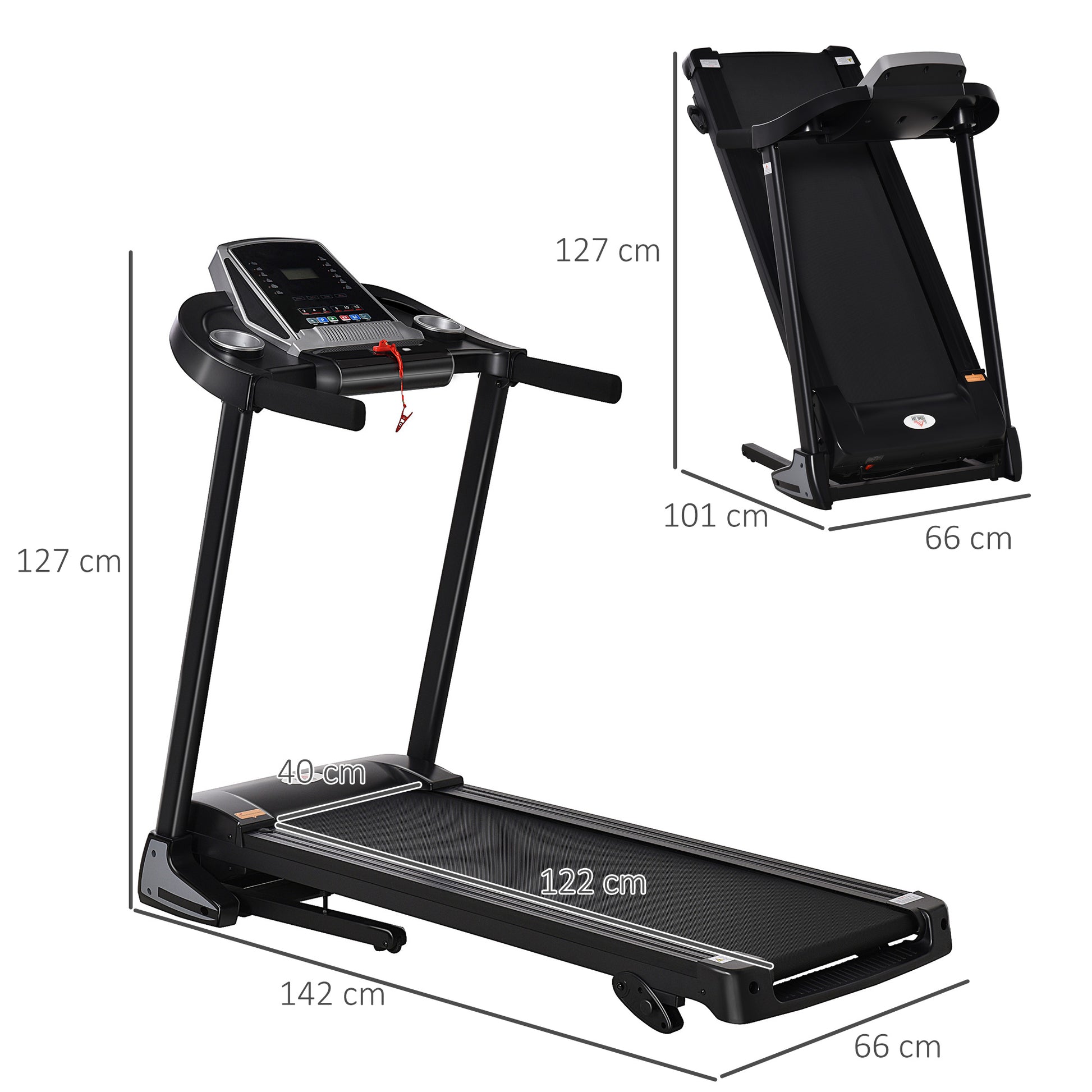 HOMCOM Folding Treadmill Machine Electric Motorised Running Machine 12 Preset Programs w/ LED Display, Drink Holder & Phone Holder for Home Black