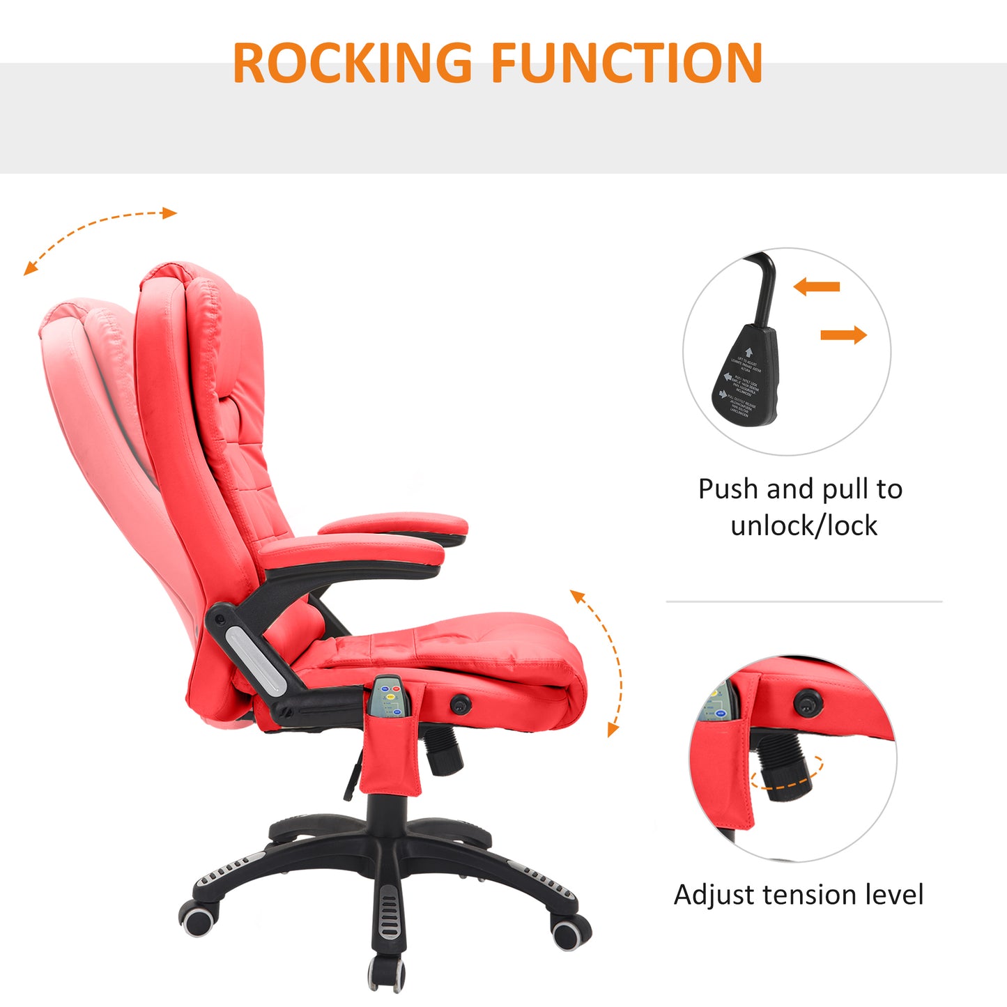 HOMCOM Ergonomic Chair with Massage and Heat, High Back PU Leather Massage Office Chair With Tilt and Reclining Function, Red