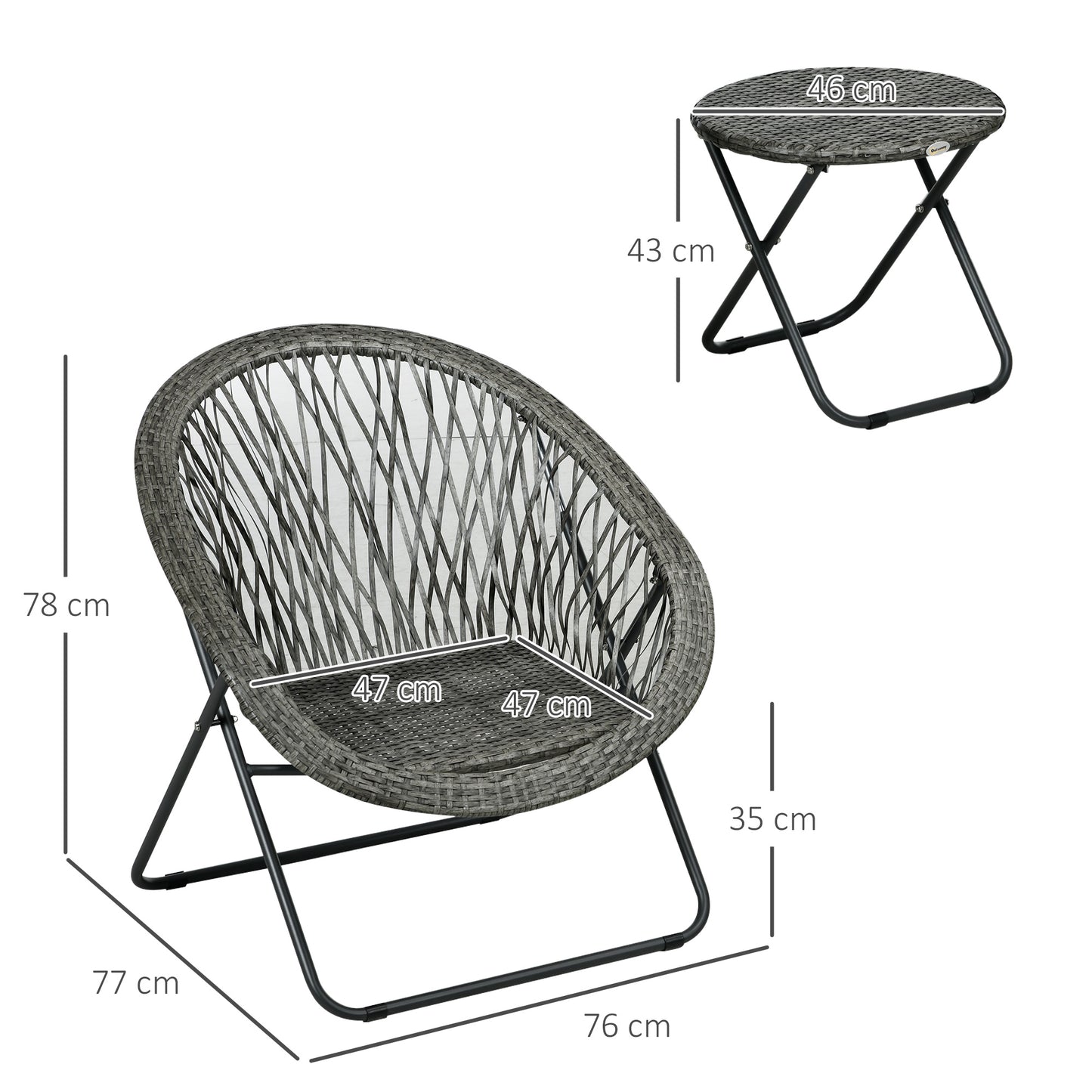 Outsunny Outdoor Foldable 3 Piece Garden Furniture Set, PE Rattan Bistro Sets for 2 for Garden, Balcony Table and Chairs Set 2 with Table and Chairs, Grey