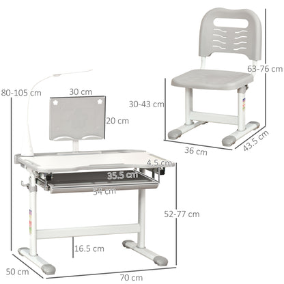 HOMCOM Kids Table and Chair Set, Activity Desk with USB Lamp, Storage Drawer for Study, Activities, Arts, or Crafts, Grey and White