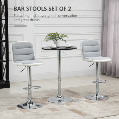 HOMCOM Bar stool Set of 2 Armless Adjustable Height Upholstered Bar Chair with Swivel Seat, Light Grey