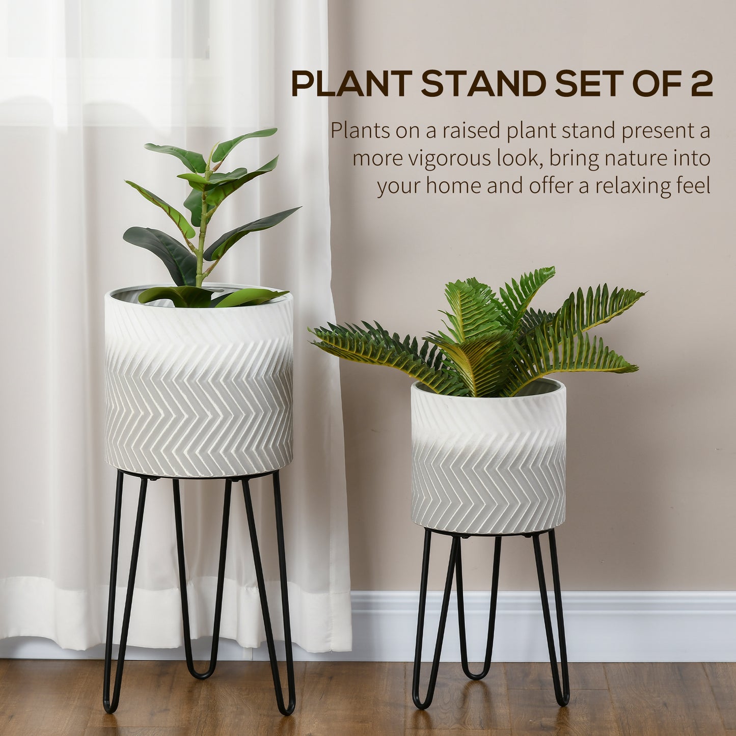 HOMCOM Metal Plant Stand Set of 2 with Legs, Decorative Round Planters with Stands Flower Pot Holders for Living Room, Bedroom