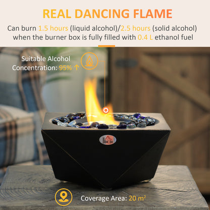 HOMCOM Portable Tabletop Fireplace, Concrete Bioethanol Fireplace with 0.4L Tank, Burns up with Liquid Alcohol and Solid Alcohol, Black