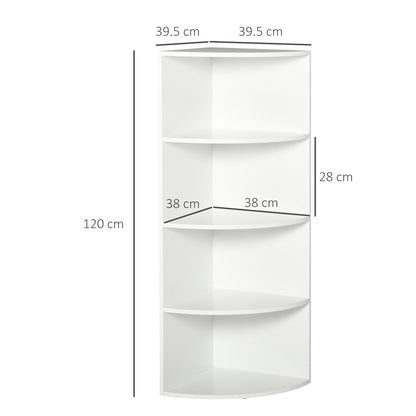 HOMCOM Wood Corner Shelf 4 Tier Unit Freestanding Bookshelf Plants Stand Display Shelf Modern Decoration White