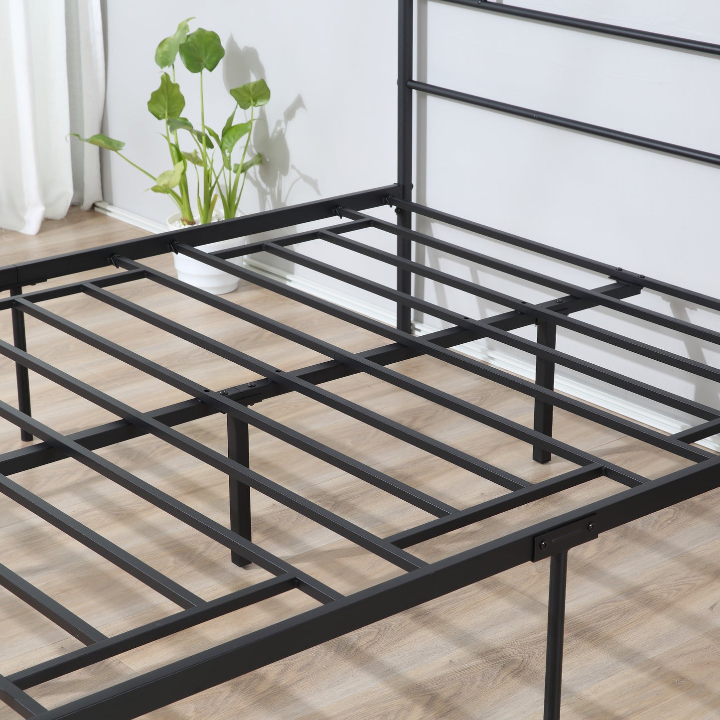 HOMCOM King Size Metal Bed Frame, Solid Bedstead Base with Headboard and Footboard, Metal Slat Support and Underbed Storage Space, Bedroom Furniture