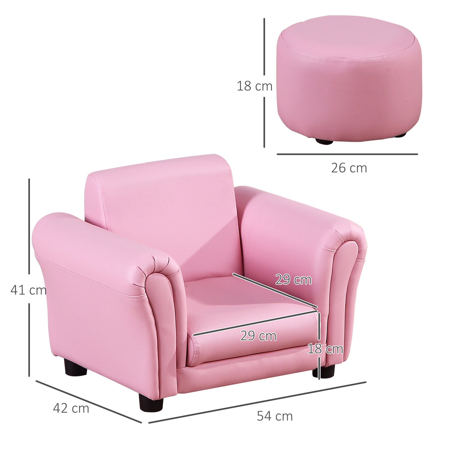 HOMCOM Toddler Chair Single Seater Kids Sofa Set Children Couch Seating Game Chair Seat Armchair w/ Free Footstool (Pink)