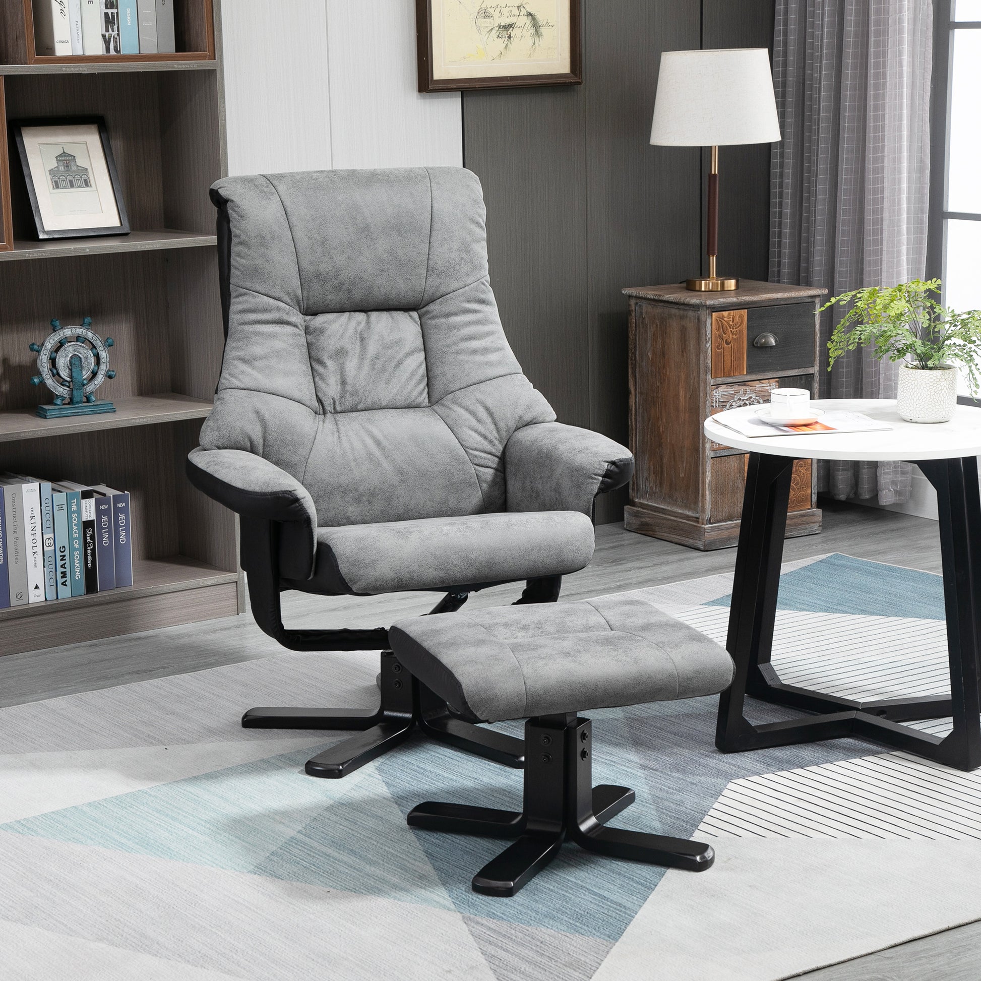 HOMCOM Fabric Recliner Sofa Armchair with footstool Swivel Sofa Grey