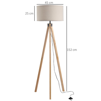 HOMCOM 5FT Elegant Wood Tripod Floor Lamp Free Standing E27 Bulb Lamp Versatile Use For Home Office - Beige