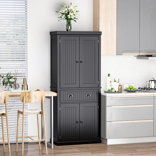 HOMCOM Traditional Kitchen Cupboard Freestanding Storage Cabinet with Drawer, Doors and Adjustable Shelves, Black