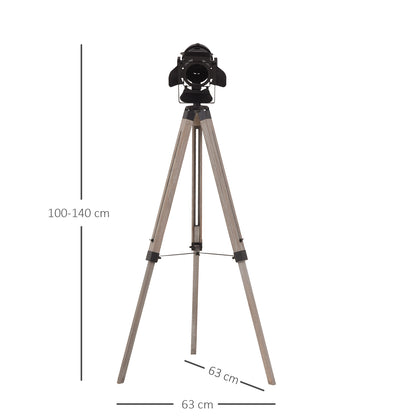 HOMCOM Industrial Style Tripod Floor Lamp Vintage Spotlight Reading Lamp w/ Wood Metal Legs E27 Base VersatilHOMCOM Use For Living Room Bedroom