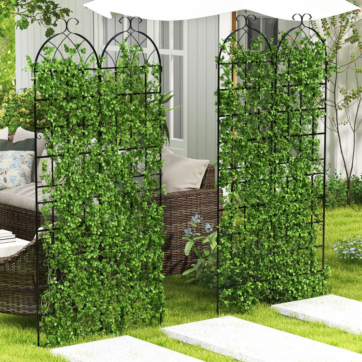 2 Pack 220 x 50 cm Metal Garden Trellis for Climbing Plants-Black