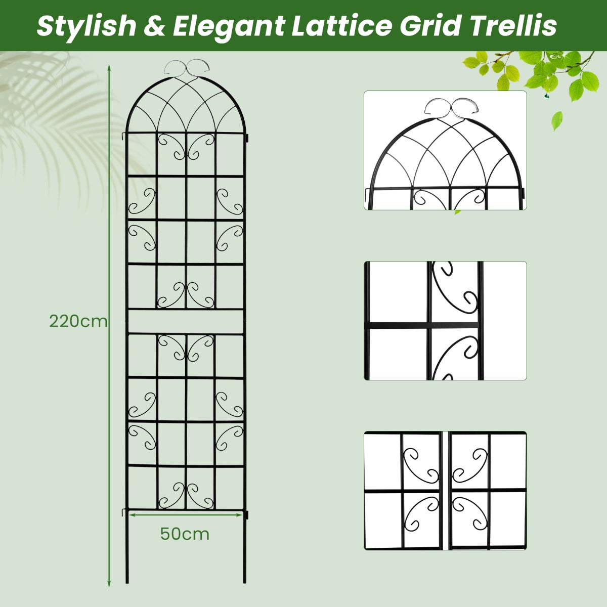 2 Pack 220 x 50 cm Metal Garden Trellis for Climbing Plants-Black