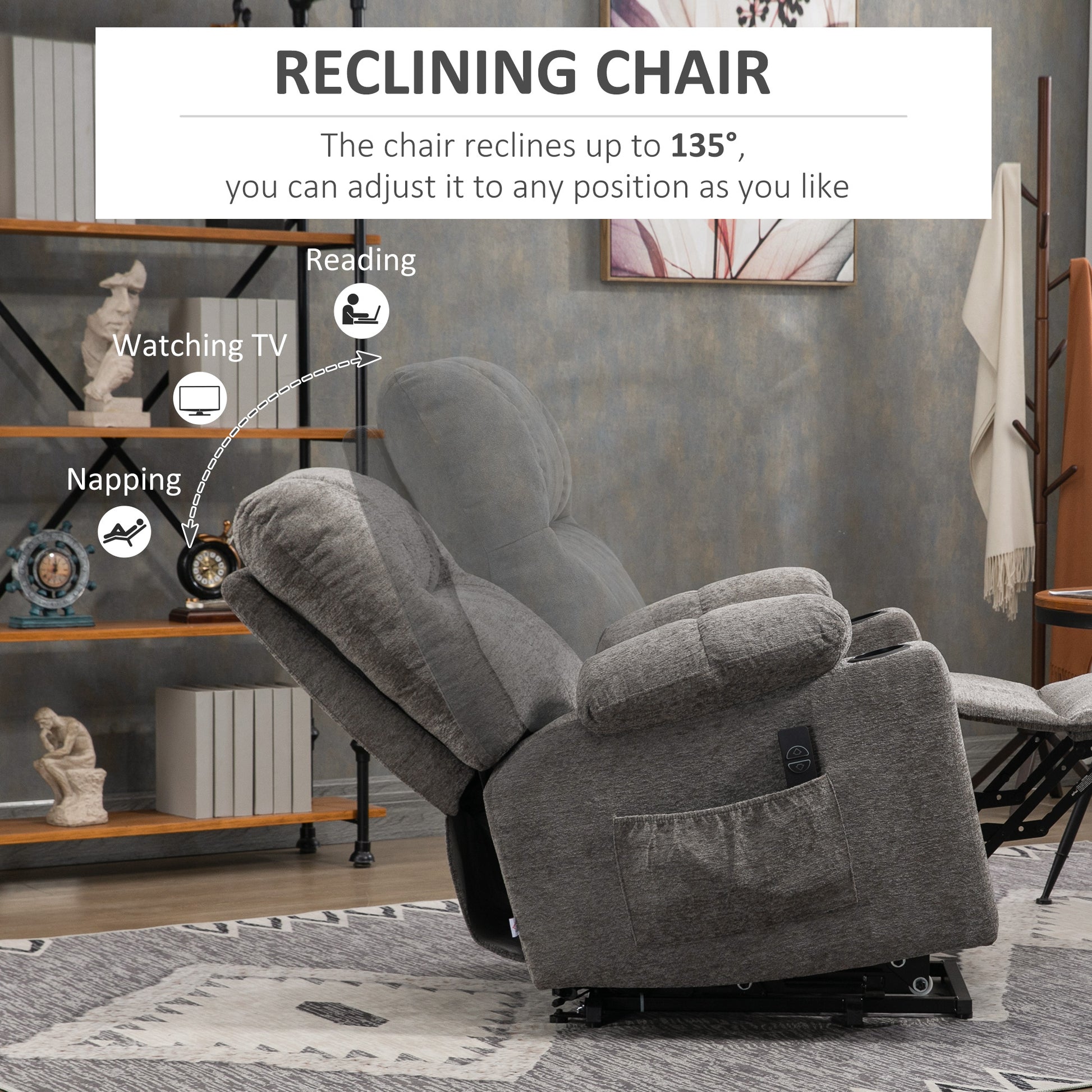 HOMCOM Electric Riser and Recliner Chair for Elderly, Power Lift Recliner Chair with Remote Control, Grey