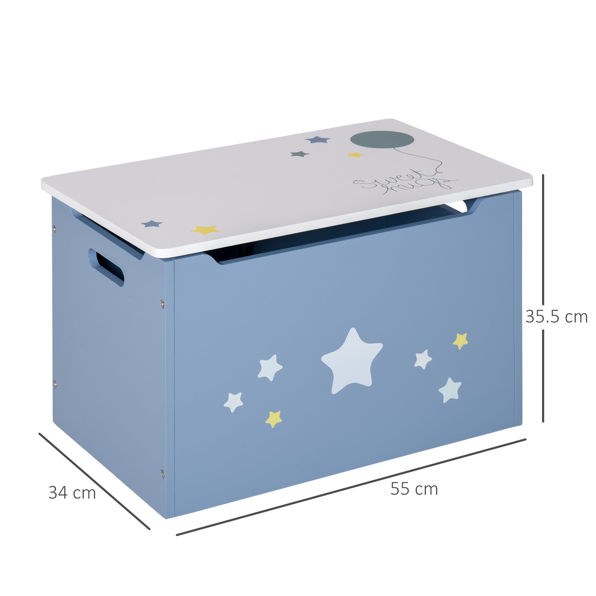 HOMCOM Wooden Kids Children Toy Box Storage Chest Organizer Safety Hinge Air Vents Side Handle Playroom Furniture Blue