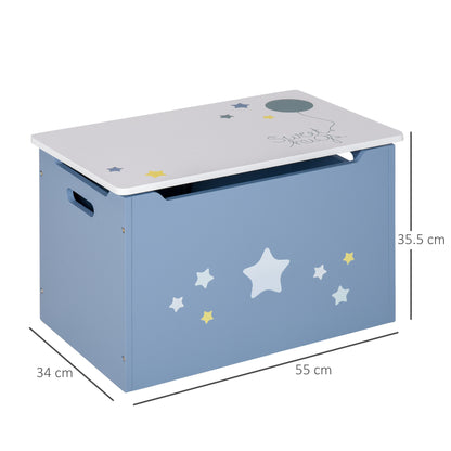 HOMCOM Wooden Kids Children Toy Box Storage Chest Organizer Safety Hinge Air Vents Side Handle Playroom Furniture Blue