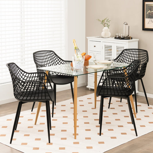 Modern Dining Chair Set of 4 with Airy Hollow Backrest-Black