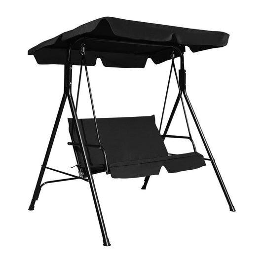 2 Seaters Garden Swing Chair with Adjustable Canopy-Black