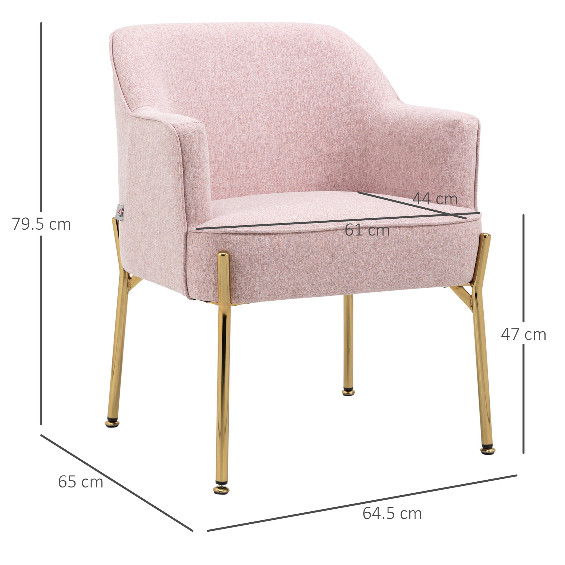 HOMCOM Fabric Accent Chair, Modern Armchair with Metal Legs for Living Room, Bedroom, Home Office, Pink