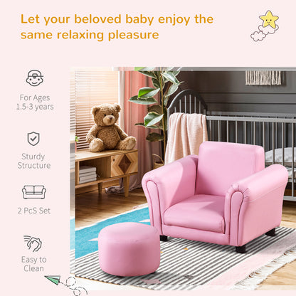 HOMCOM Toddler Chair Single Seater Kids Sofa Set Children Couch Seating Game Chair Seat Armchair w/ Free Footstool (Pink)