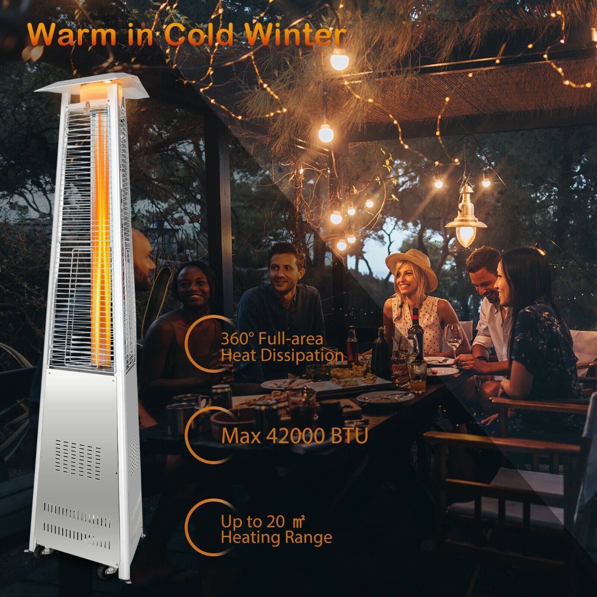 42,000 BTU Outdoor Patio Gas Heater with Wheels and Regulator